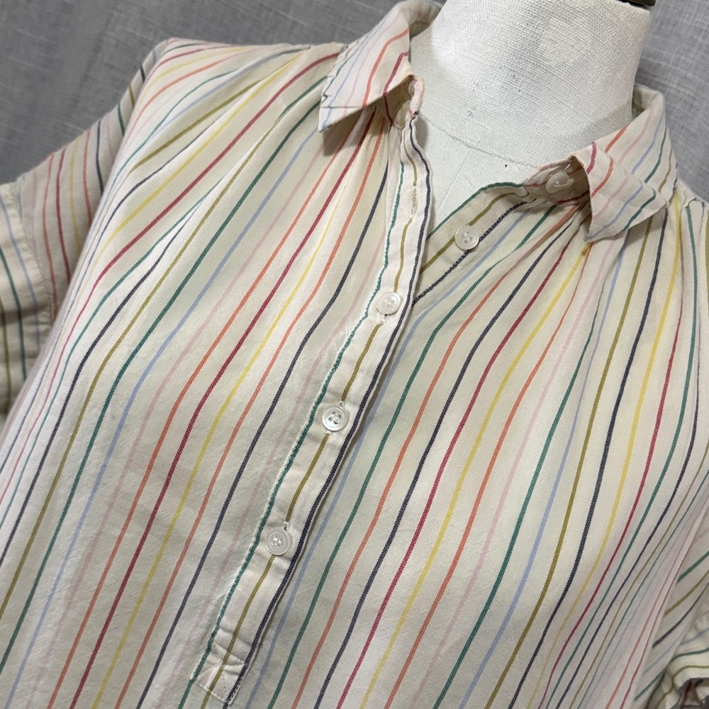 Madewell Central Stripe Popover Shirt-Sz M-Over Sized-Cotton-Multi Color-EUC - Picture 3 of 16